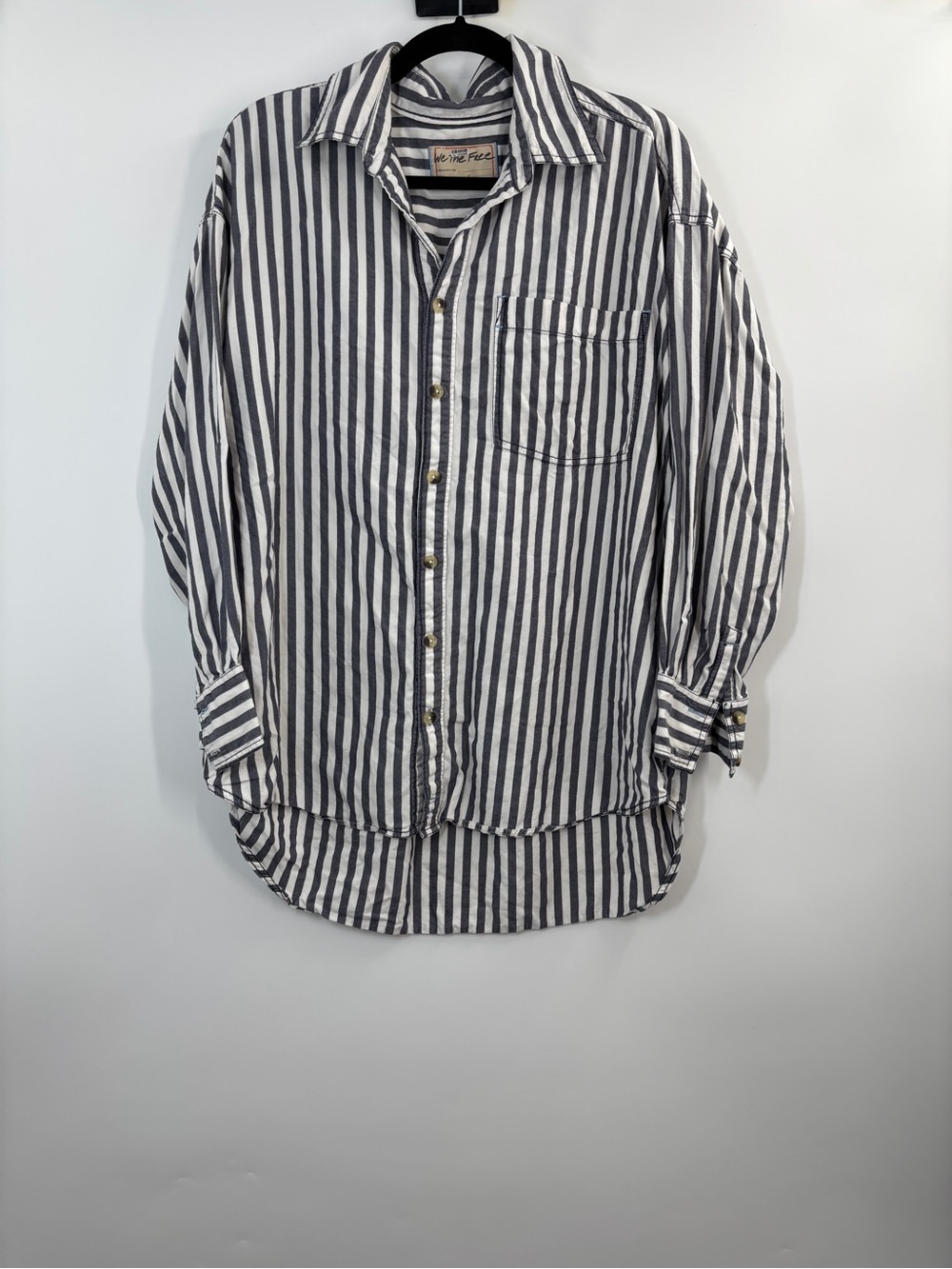 Free People Oversized Freddie Striped Shirt Nautical Navy - Picture 5 of 6